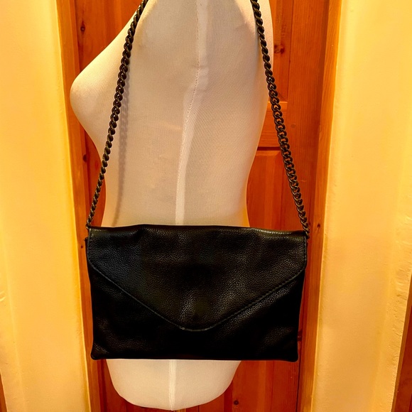 J. Crew Envelope Clutch Bag Invitation Black Leather - Picture 3 of 6